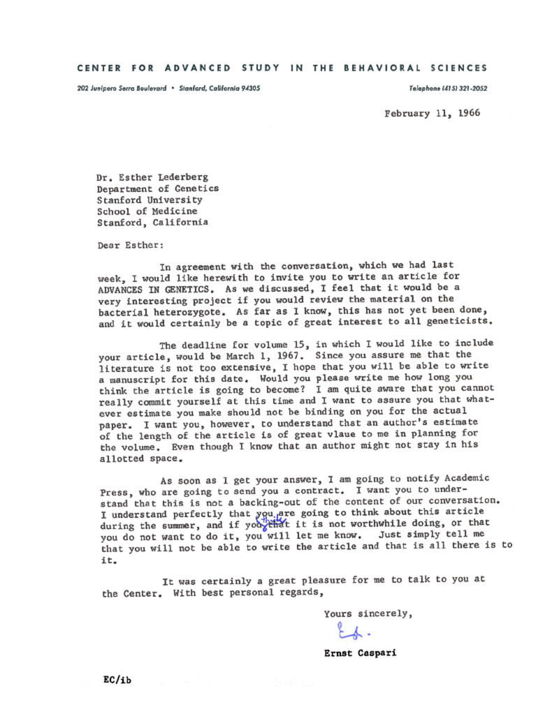 66-69 Caspari to EML (Advances in Genetics paper) 2-11-66